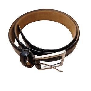 Cole Haan Black Genuine Leather Men's Belt 32/80 Silver Buckle